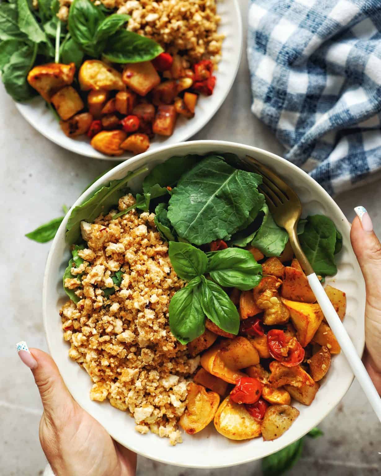 Tofu Quinoa Scramble Bowl Plantifully Based