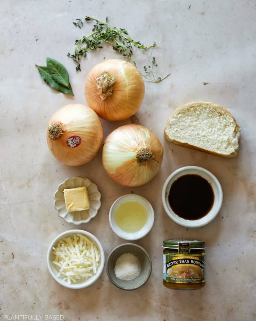 ingredients of vegan french onion soup
