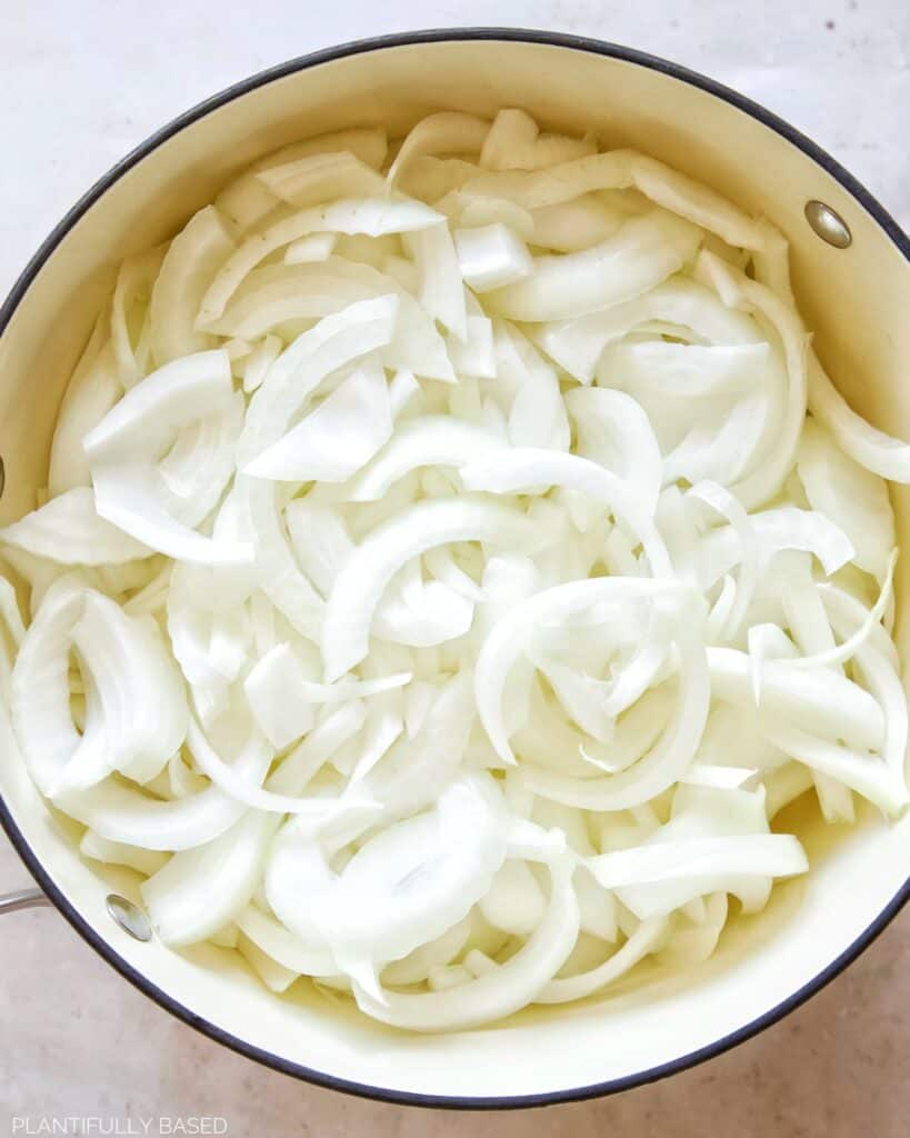 raw onions in pot