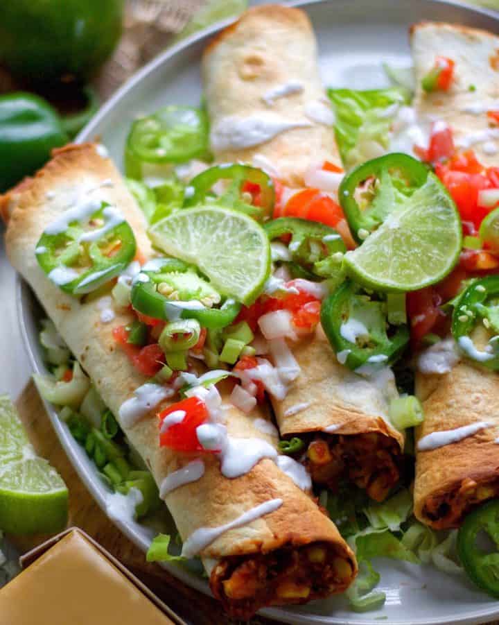 Giant Tortilla Soup Taquitos - Plantifully Based