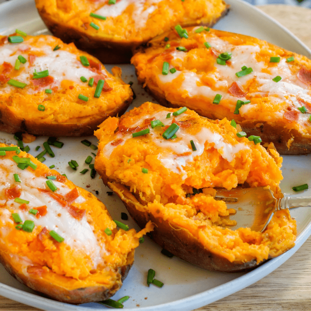 Twice Baked Sweet Potatoes - Plantifully Based