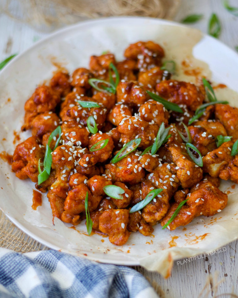 Sweet and Spicy Korean Inspired Popcorn Cauliflower - Plantifully Based