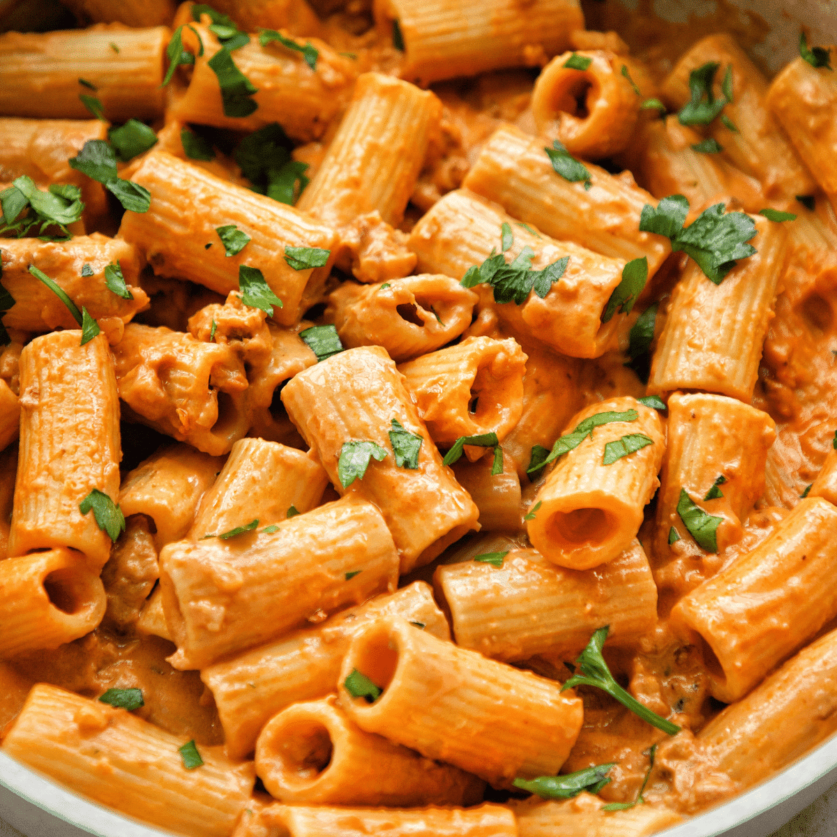 Creamy Vegan Sausage Rigatoni - Plantifully Based