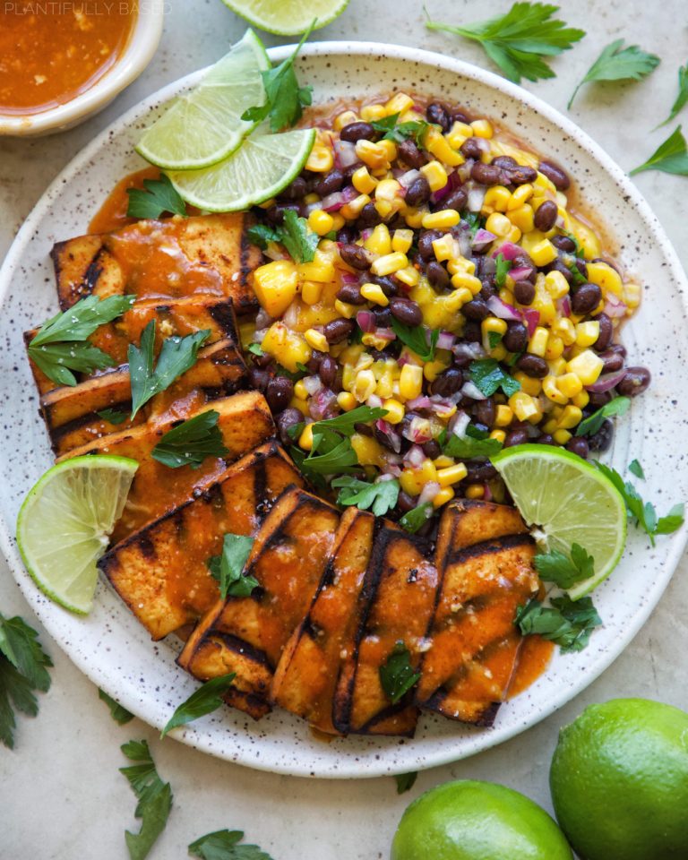 Tequila Lime Tofu with Mango Salsa - Plantifully Based