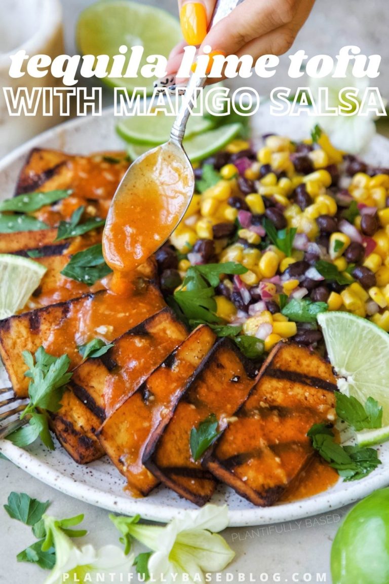 Tequila Lime Tofu with Mango Salsa - Plantifully Based