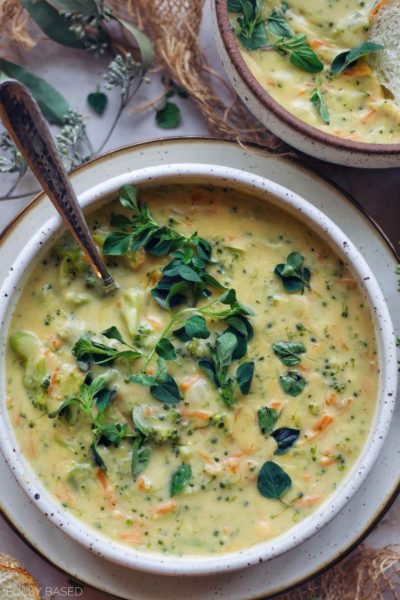 My Favorite Vegan Broccoli Cheddar Soup - Plantifully Based
