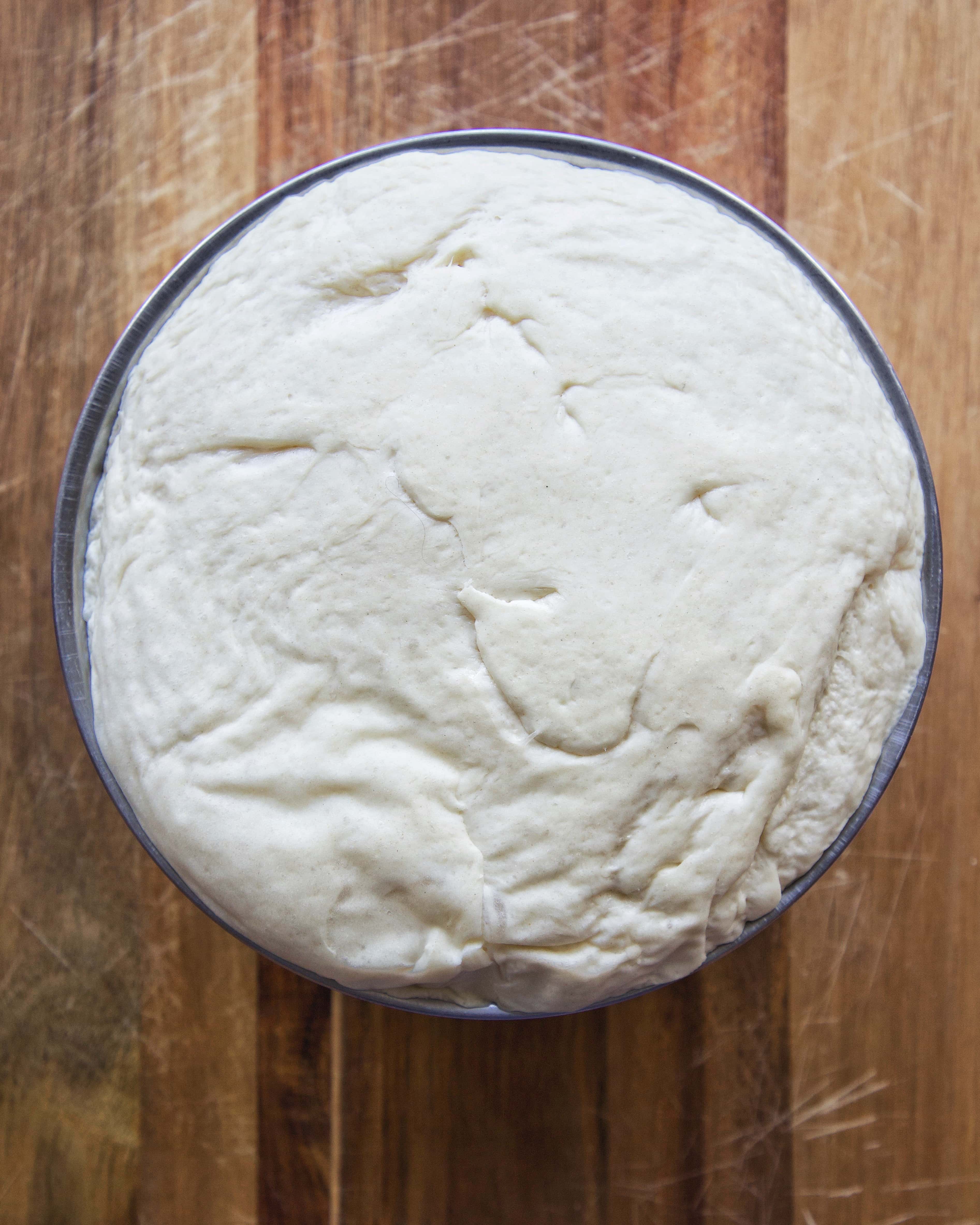 image of pretzel dough after proofing, doubled in size