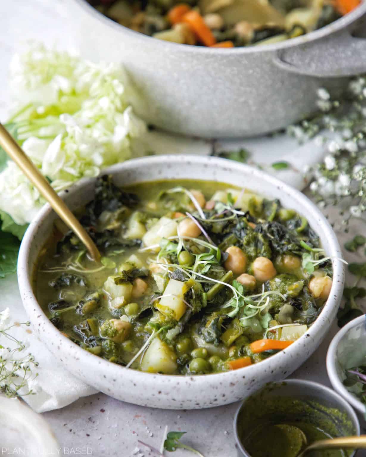Spring Green Minestrone Soup - Plantifully Based