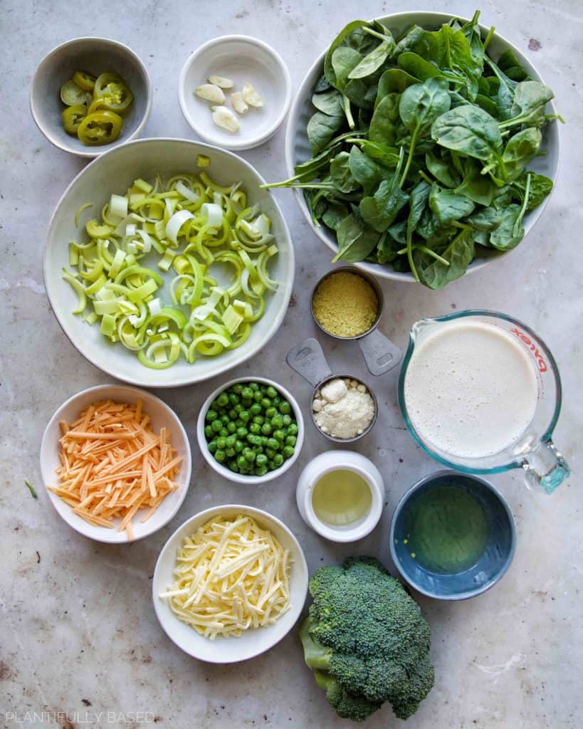 green vegan mac & cheese ingredients laid out