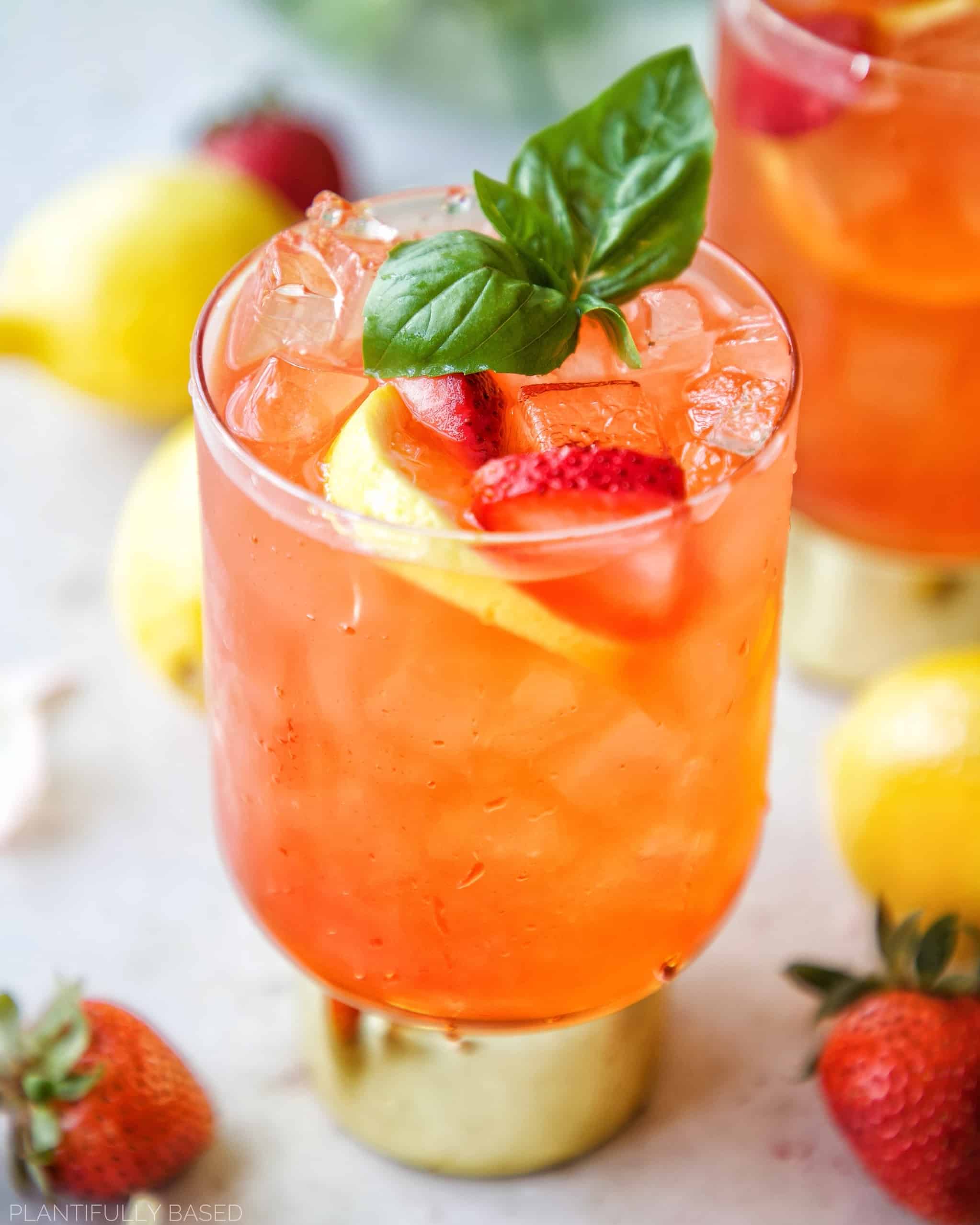 Easy Basil Strawberry Lemonade - Plantifully Based