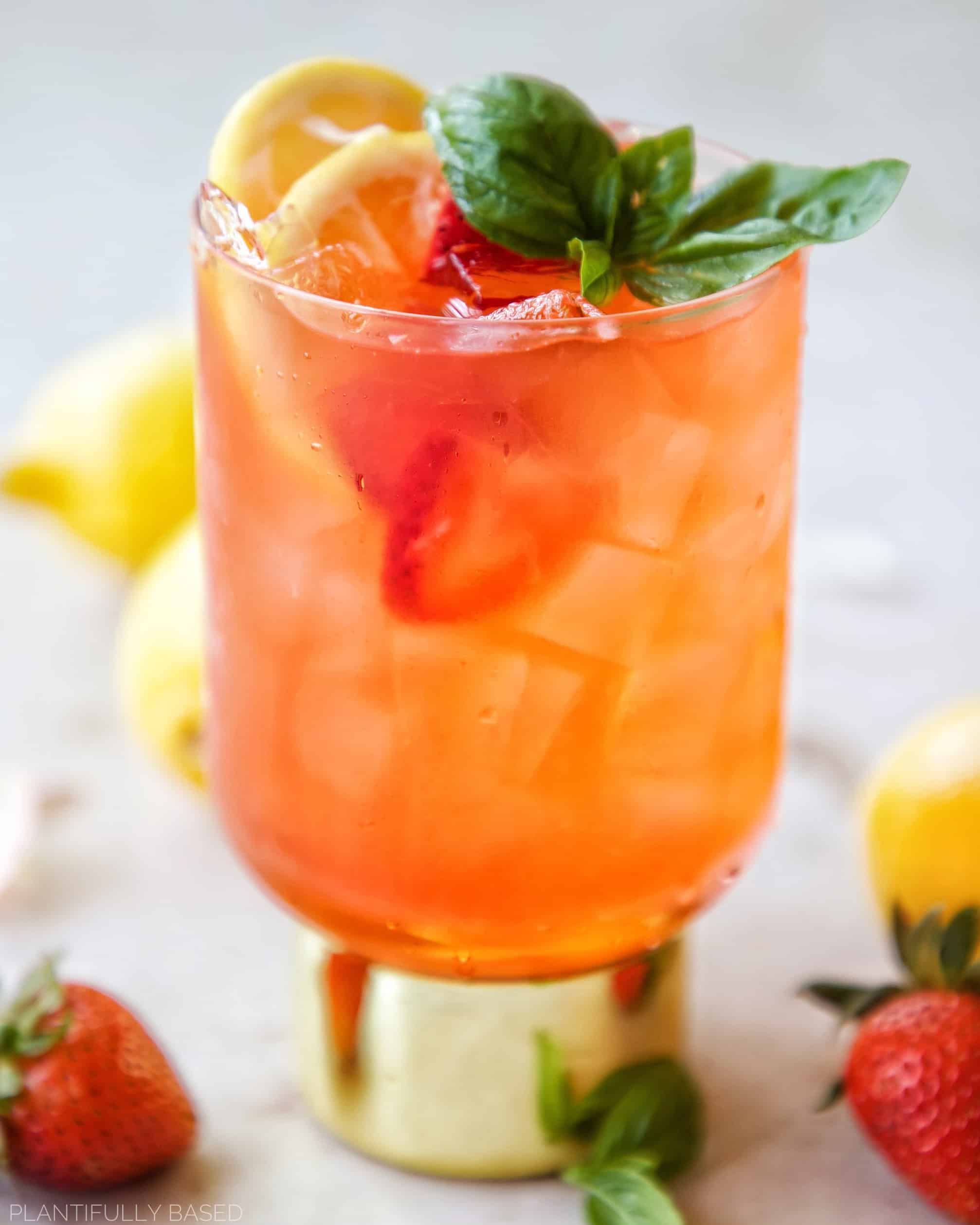 Easy Basil Strawberry Lemonade - Plantifully Based