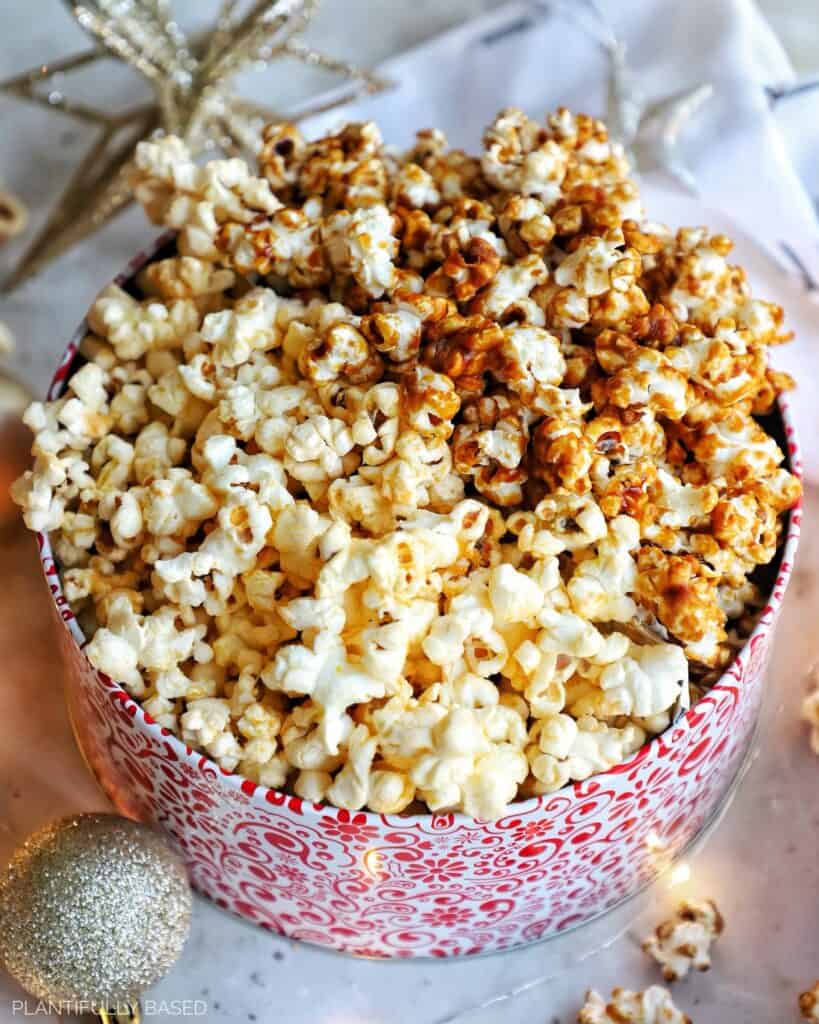 Delicious Vegan Caramel & Cheddar Popcorn - Plantifully Based