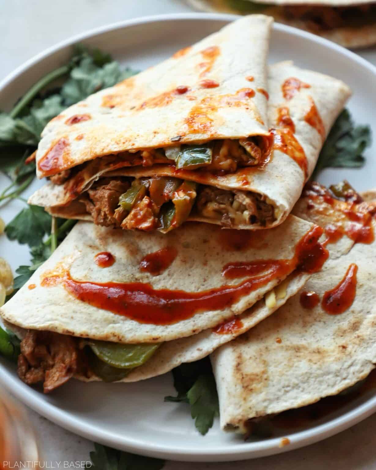 Vegan Philly Cheesesteak Quesadilla with Copycat Chipotle Vinaigrette ...