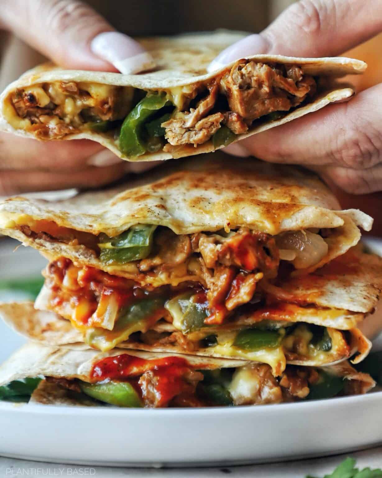 Vegan Philly Cheesesteak Quesadilla with Copycat Chipotle Vinaigrette ...