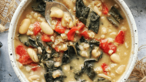 Crockpot White Bean Farro Soup - Plantifully Based