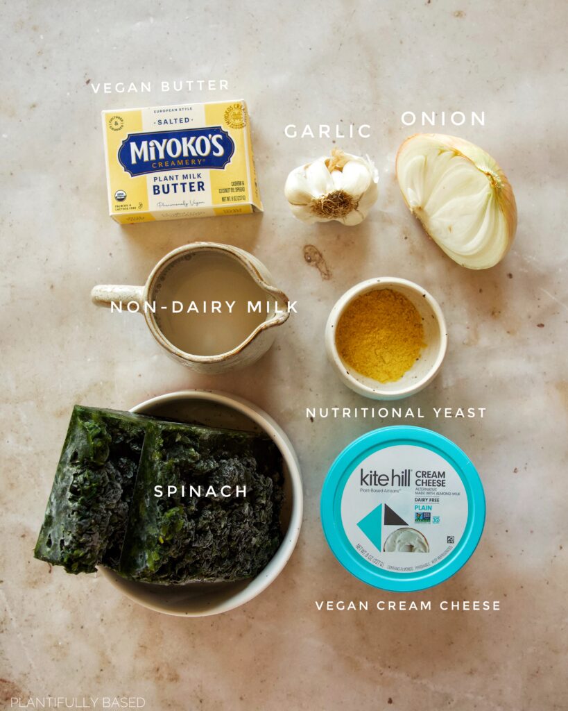 ingredients for vegan creamed spinach