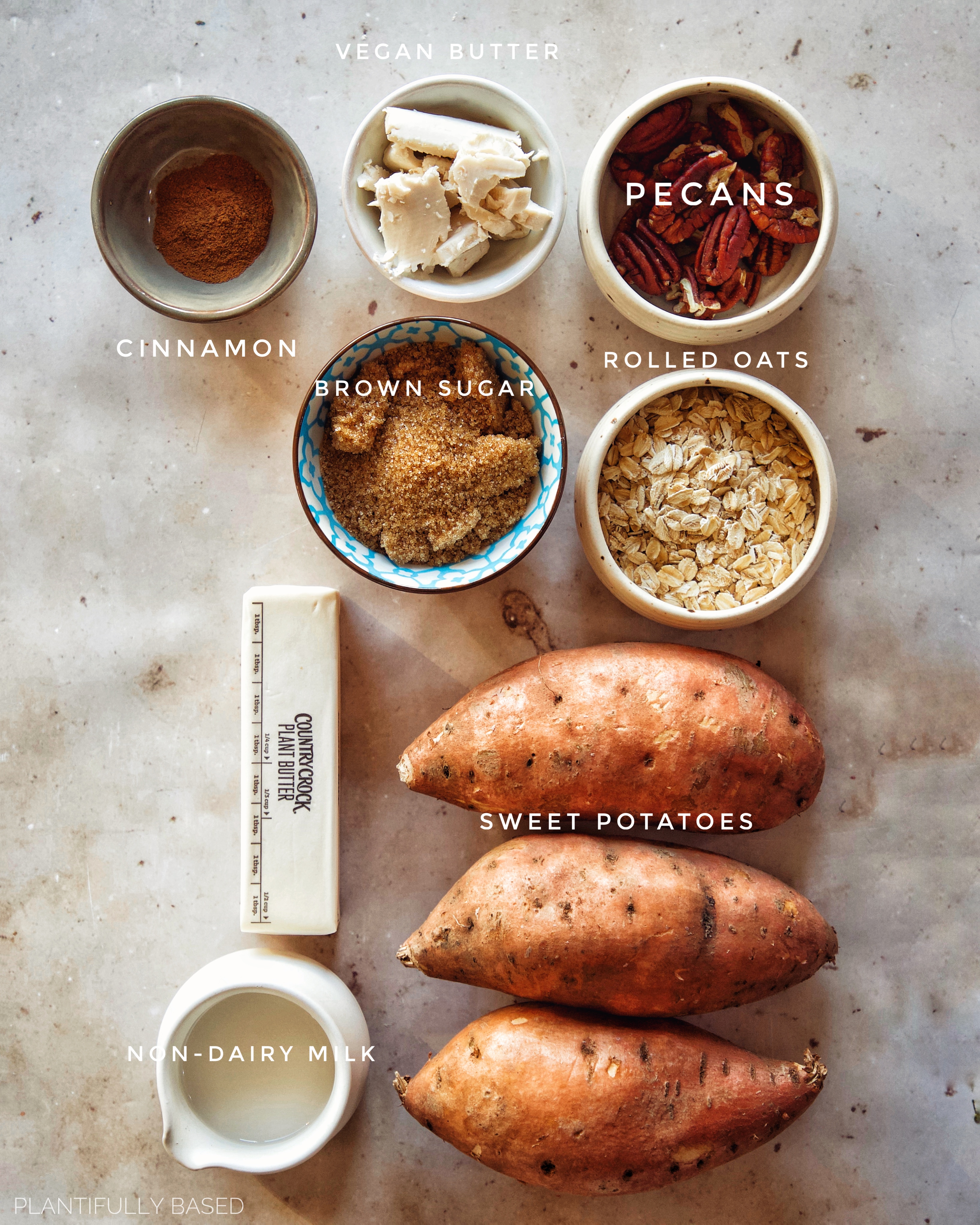 ingredients for the vegan twice baked sweet potatoes