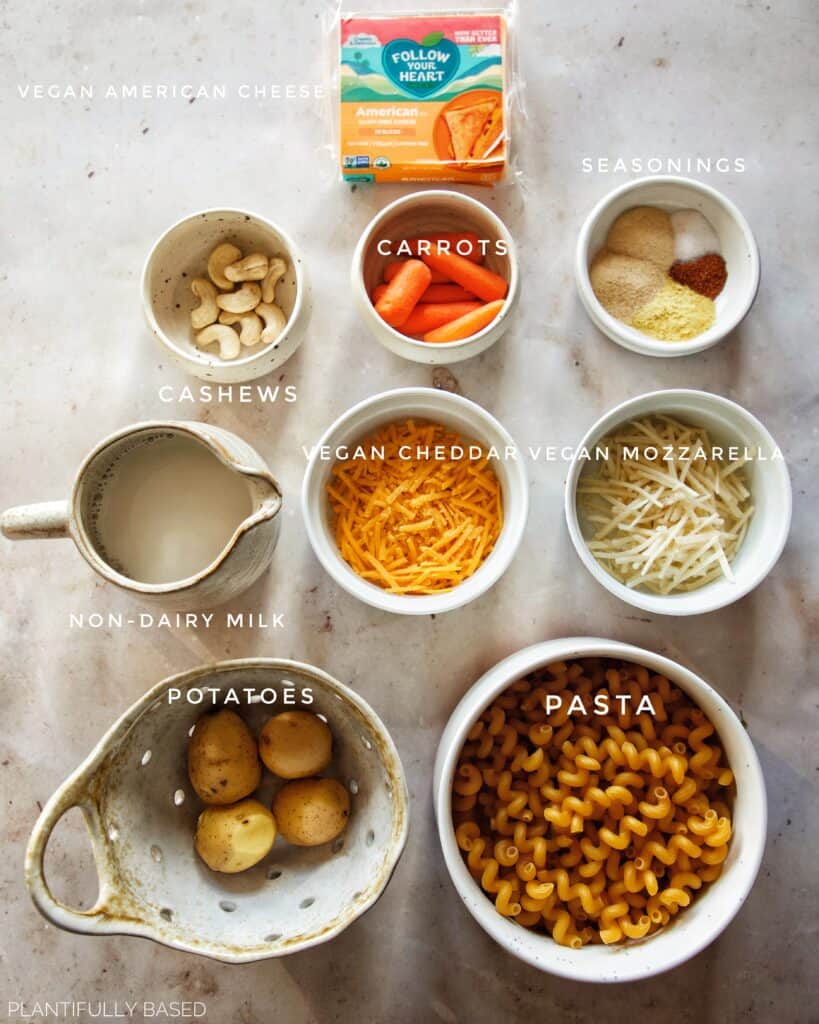 ingredients for vegan baked mac and cheese