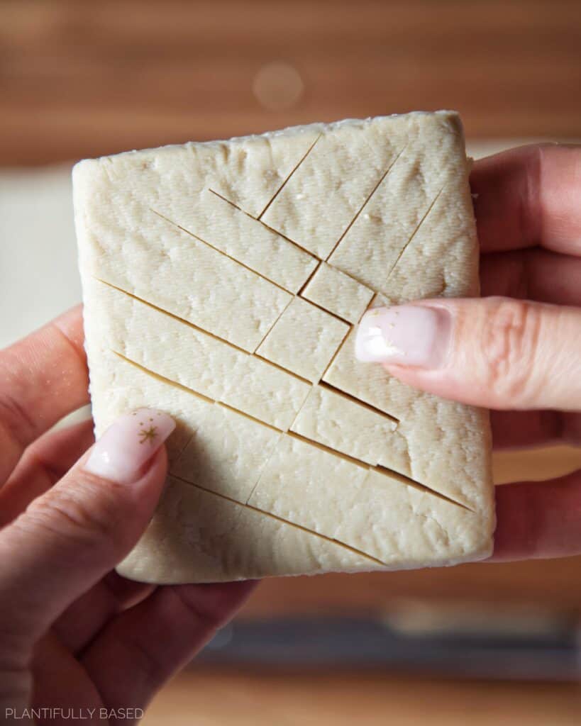 picture of tofu with crosshatch pattern