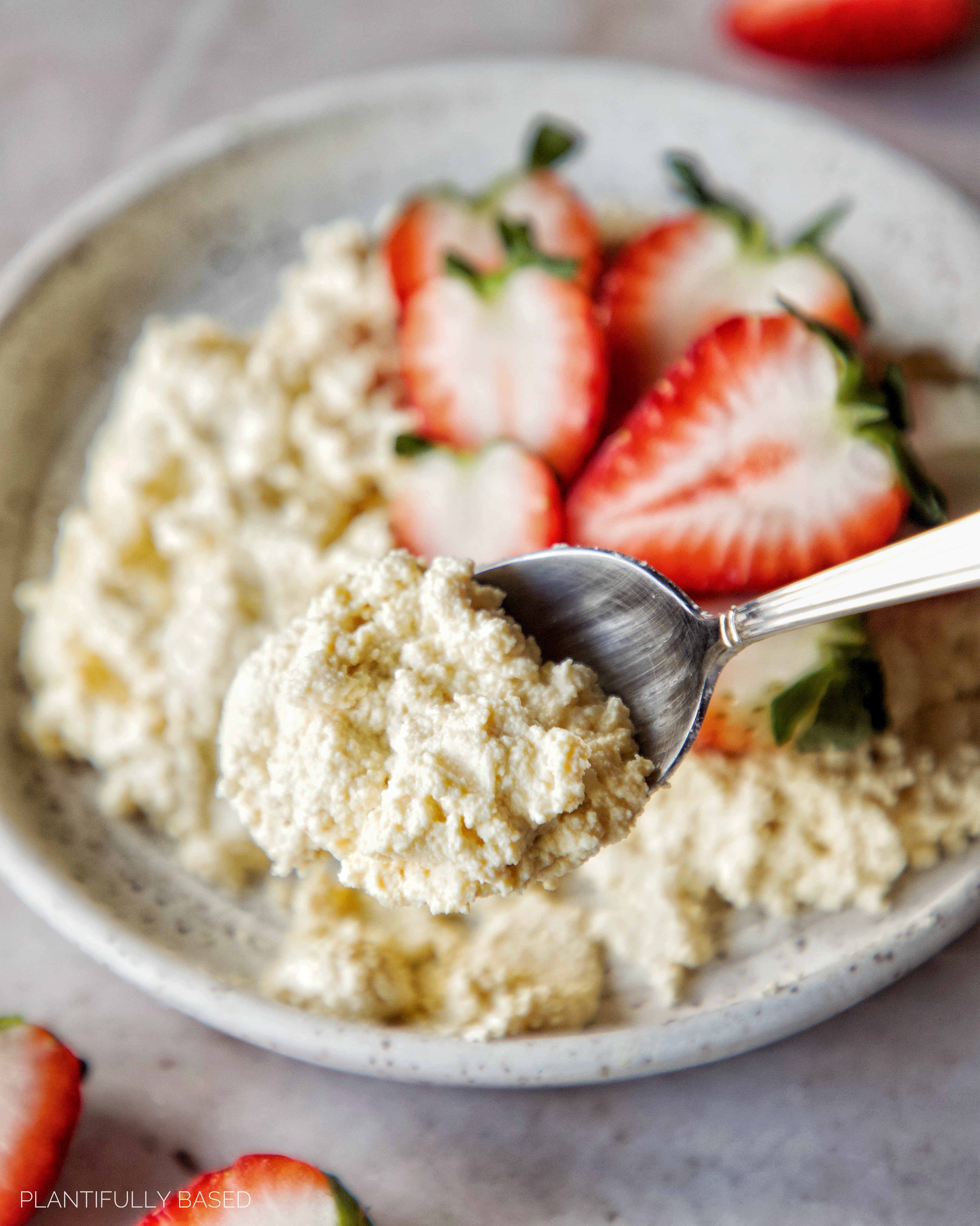 spoonful of vegan cottage cheese