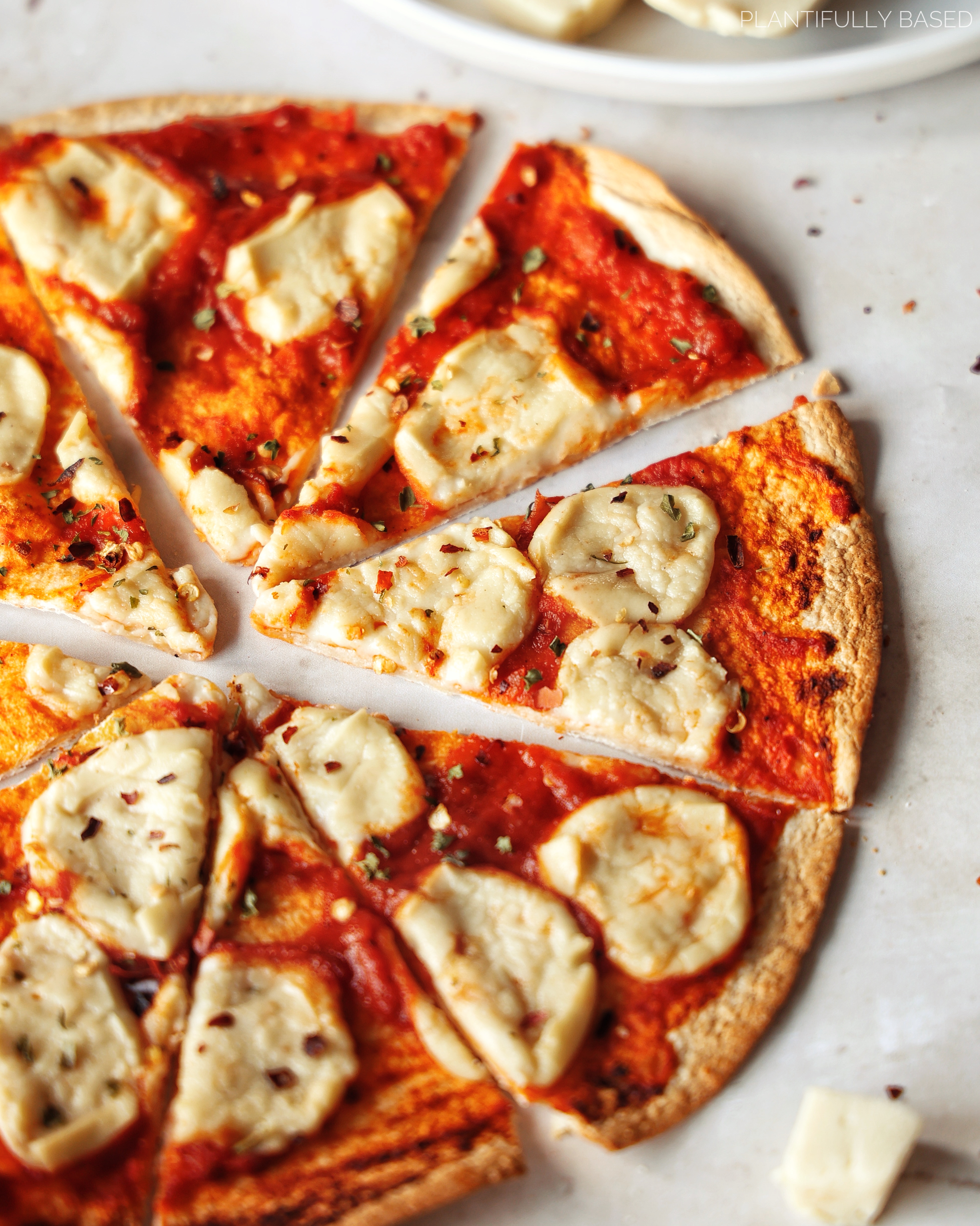 vegan cashew mozzarella on pizza