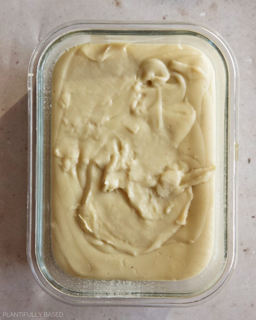 picture of vegan cashew mozzarella in container