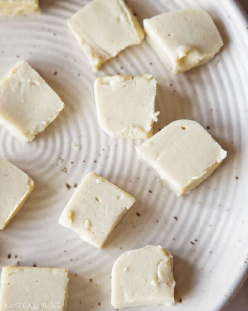 picture of pieces of vegan cashew mozzarella