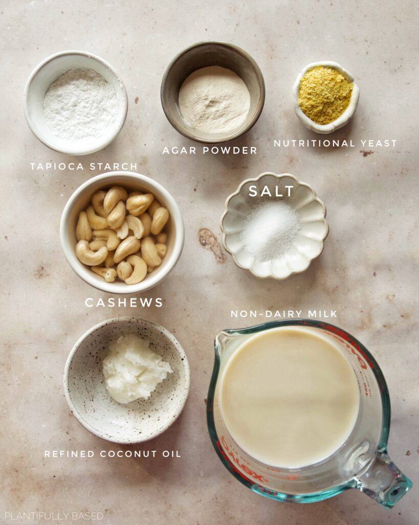 ingredients for vegan cashew mozzarella
