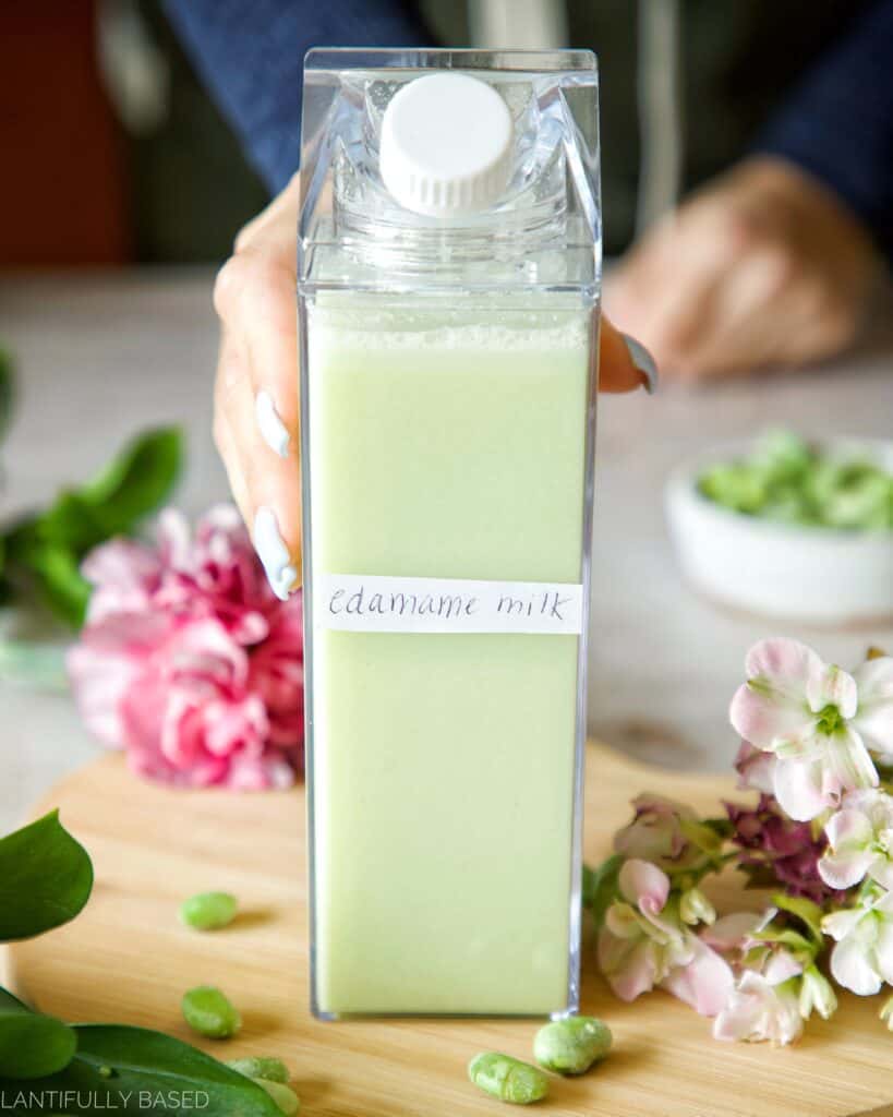 edamame milk in container
