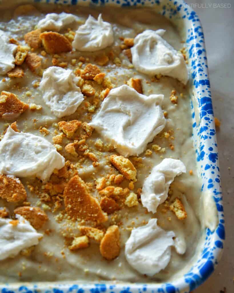 vegan banana pudding in tray