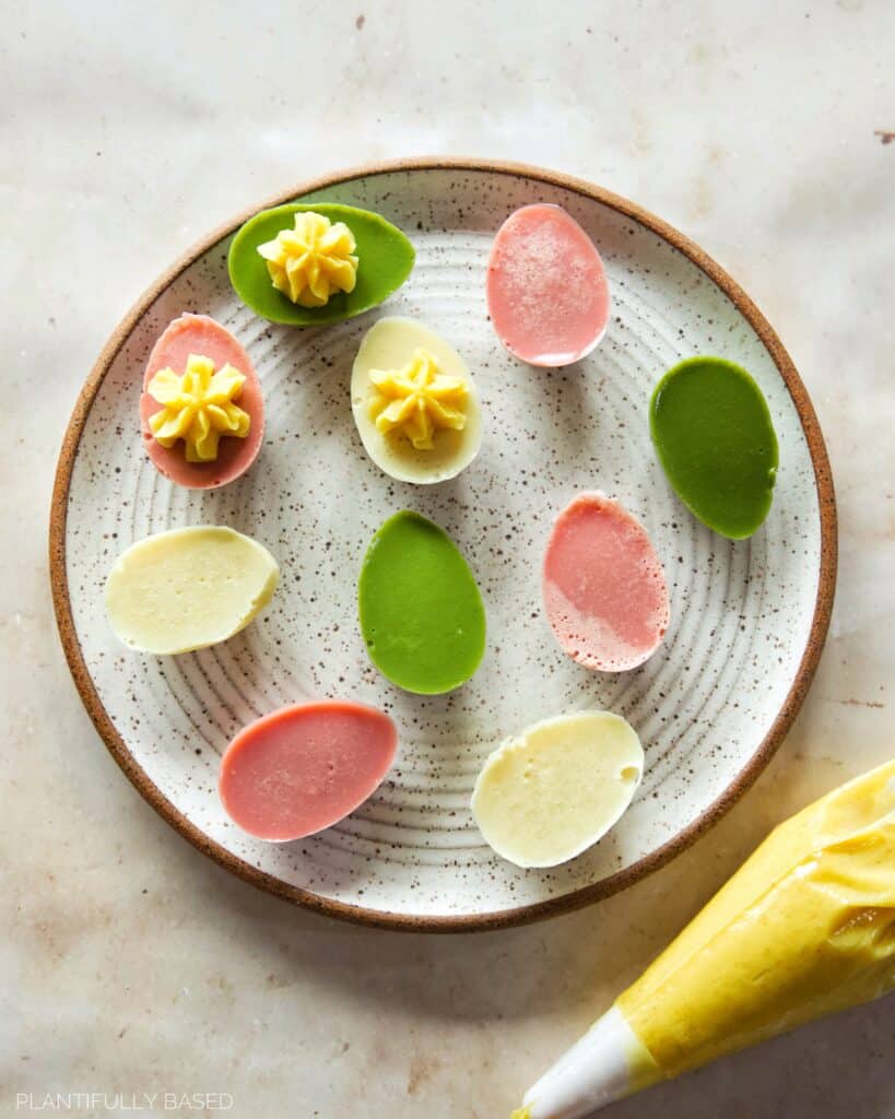colorful vegan deviled eggs