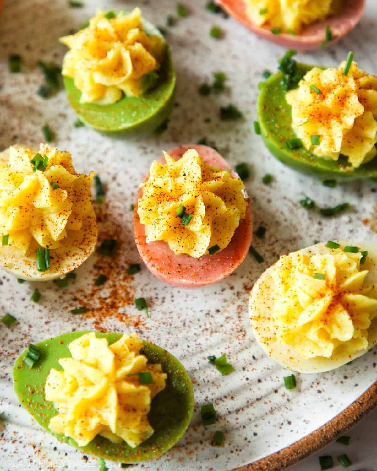 colorful vegan deviled eggs