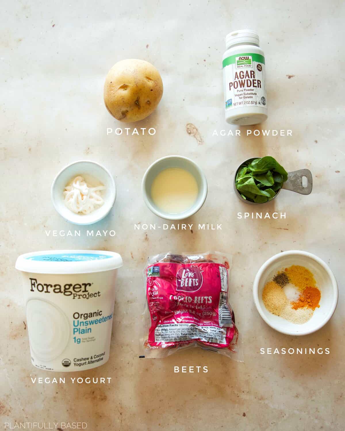 ingredients for colorful vegan deviled eggs