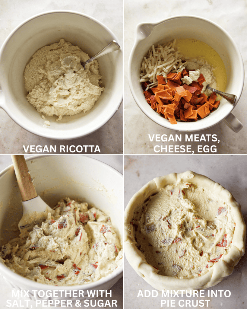 image of steps for making pizza rustica filling