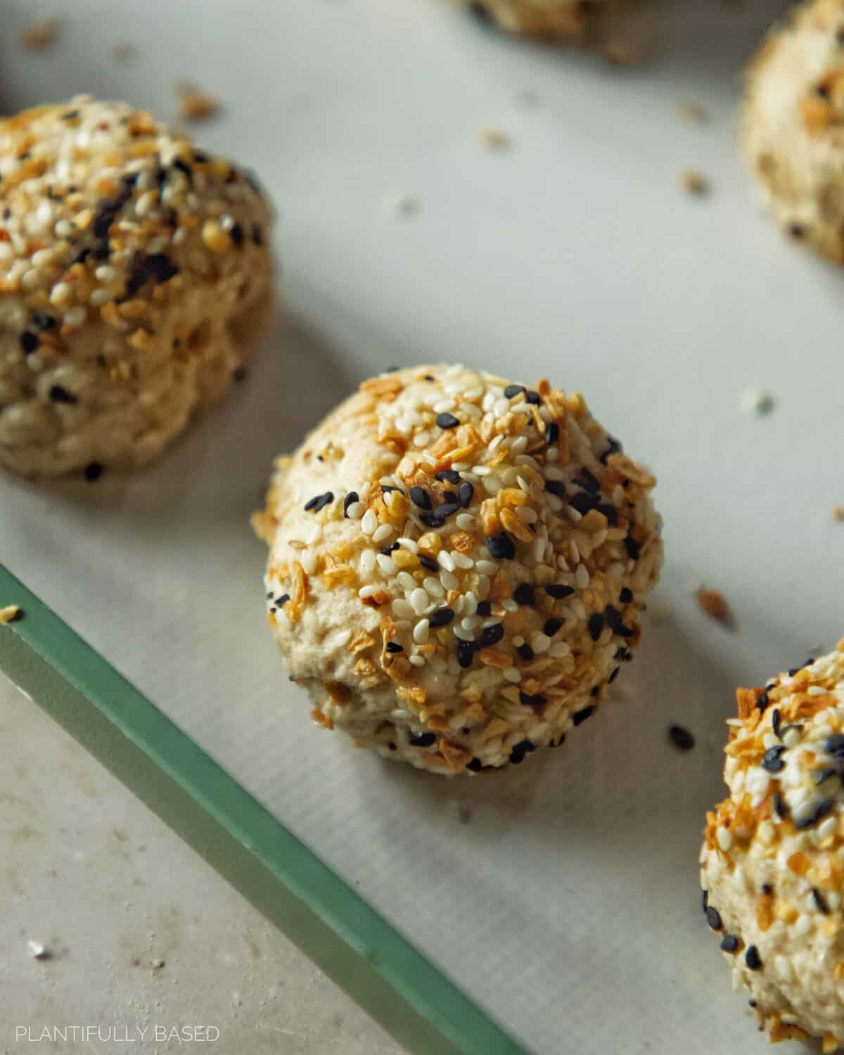 high protein bagel bites before being baked