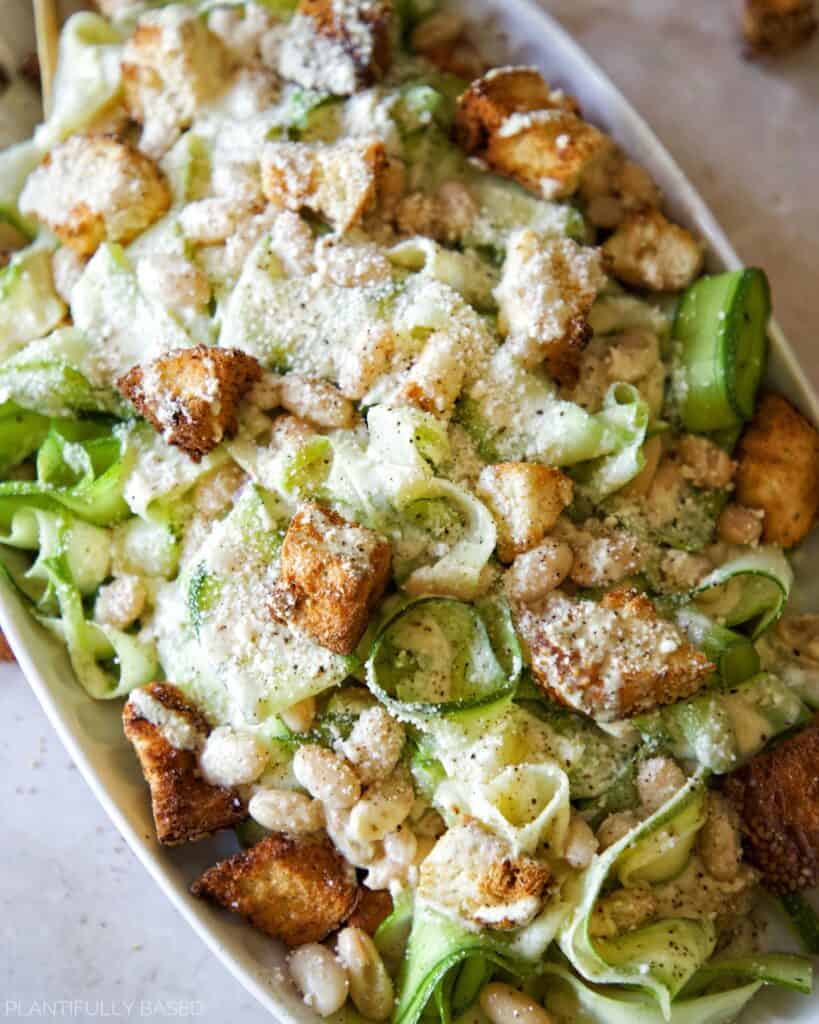 Shaved Zucchini Caesar Salad (Vegan)