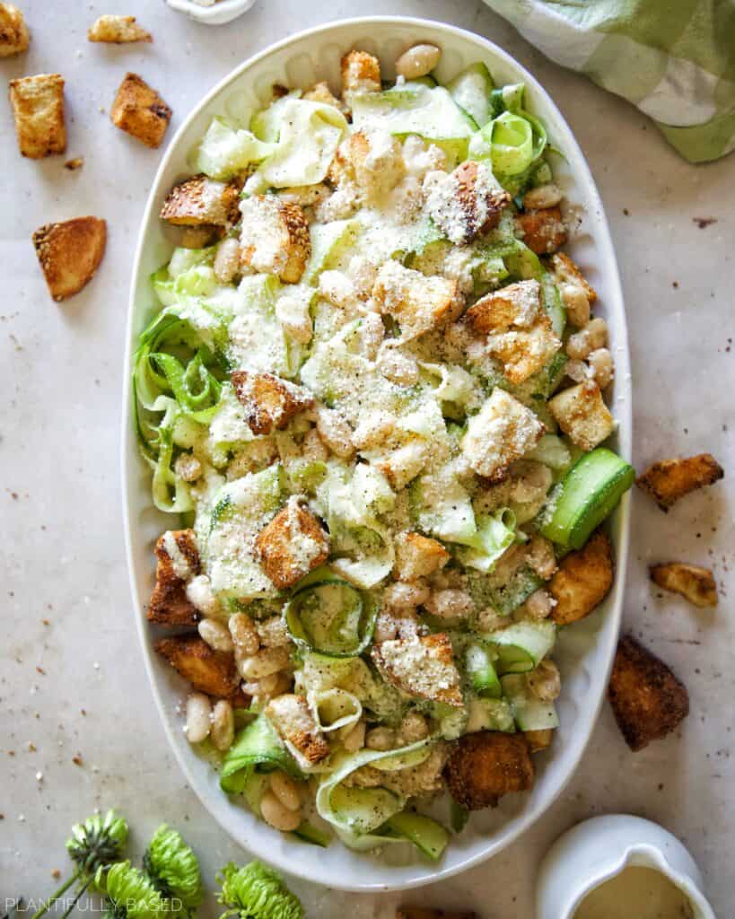 Shaved Zucchini Caesar Salad (Vegan)