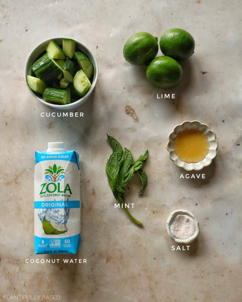 ingredients for cucumber mint lime refresher