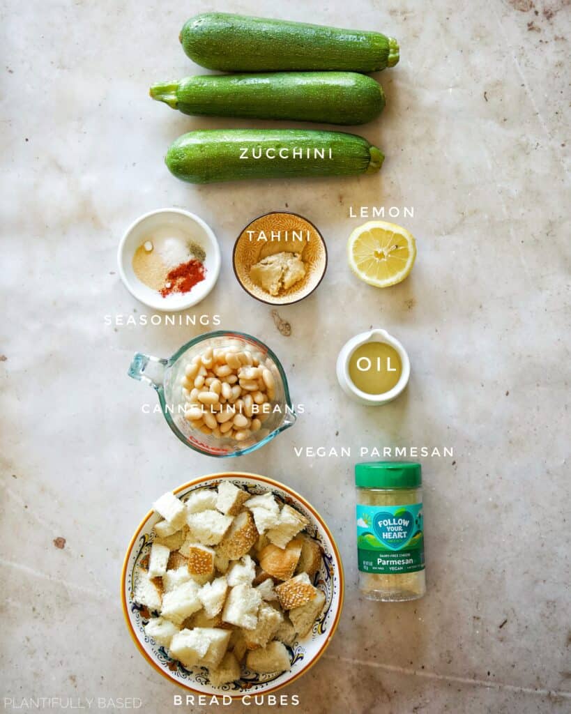 ingredients for Shaved Zucchini Caesar Salad (Vegan)