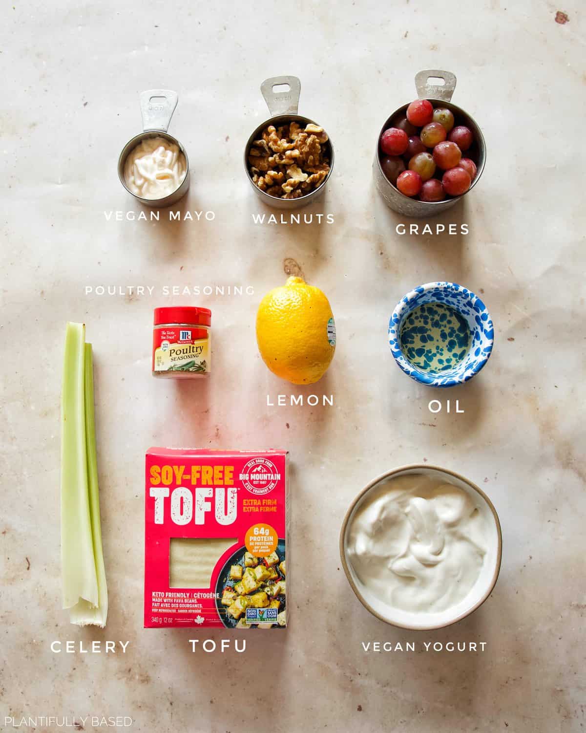 ingredients for Vegan Waldorf "Chicken" Salad
