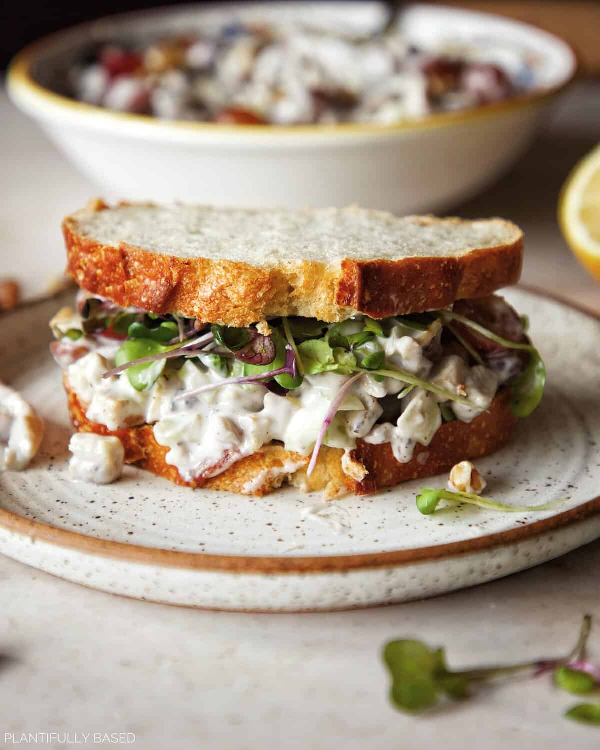 Vegan Waldorf "Chicken" Salad on sourdough bread