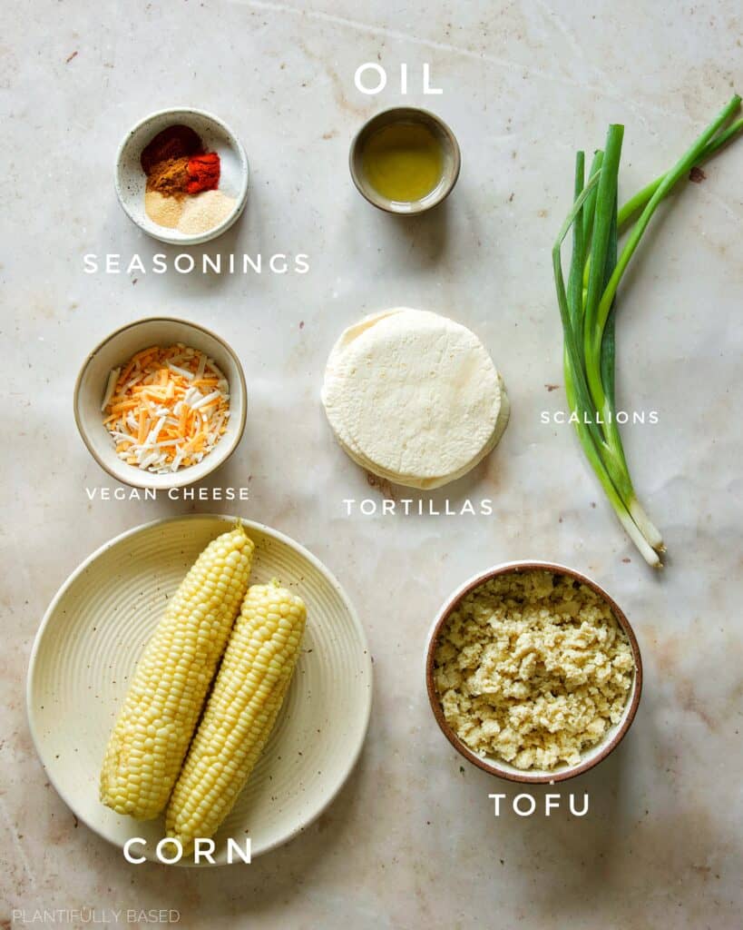 ingredients for Vegan Crispy Corn & Tofu Tacos