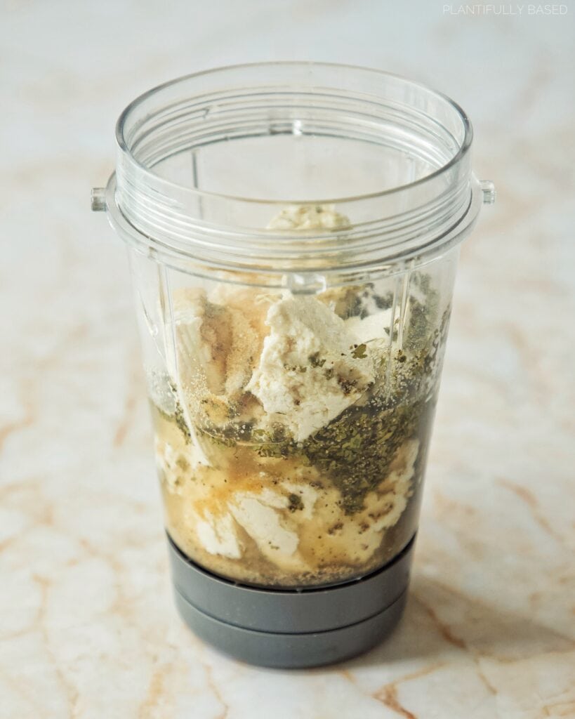 ingredients for tofu ranch in a blender