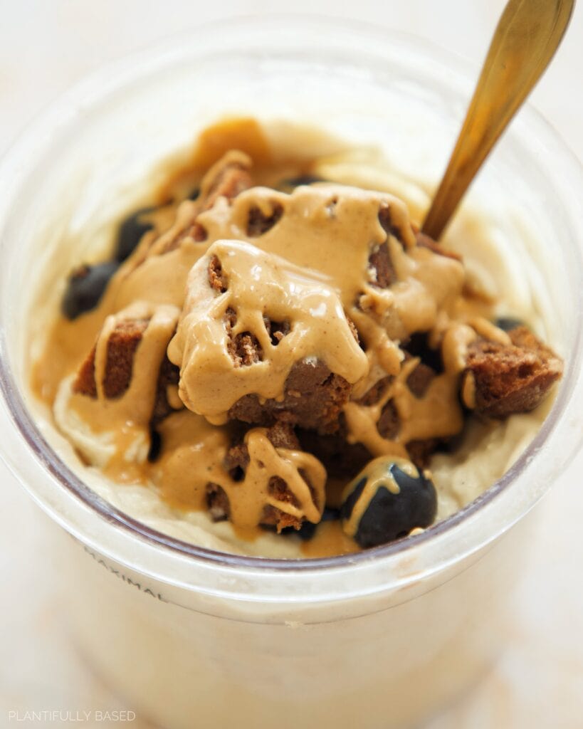 High Protein Vegan Vanilla Ninja Creami with toppings
