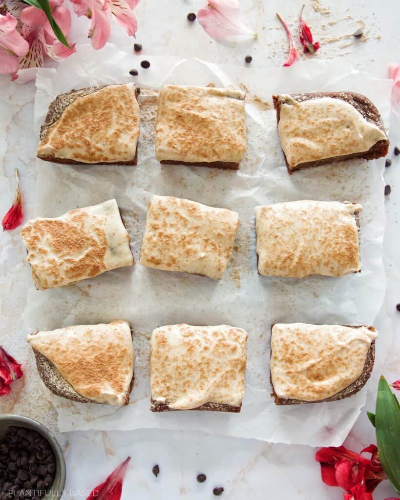 brownies with frosting cut into pieces 