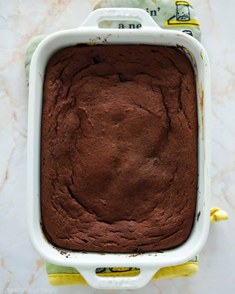 brownies after baking in a dish