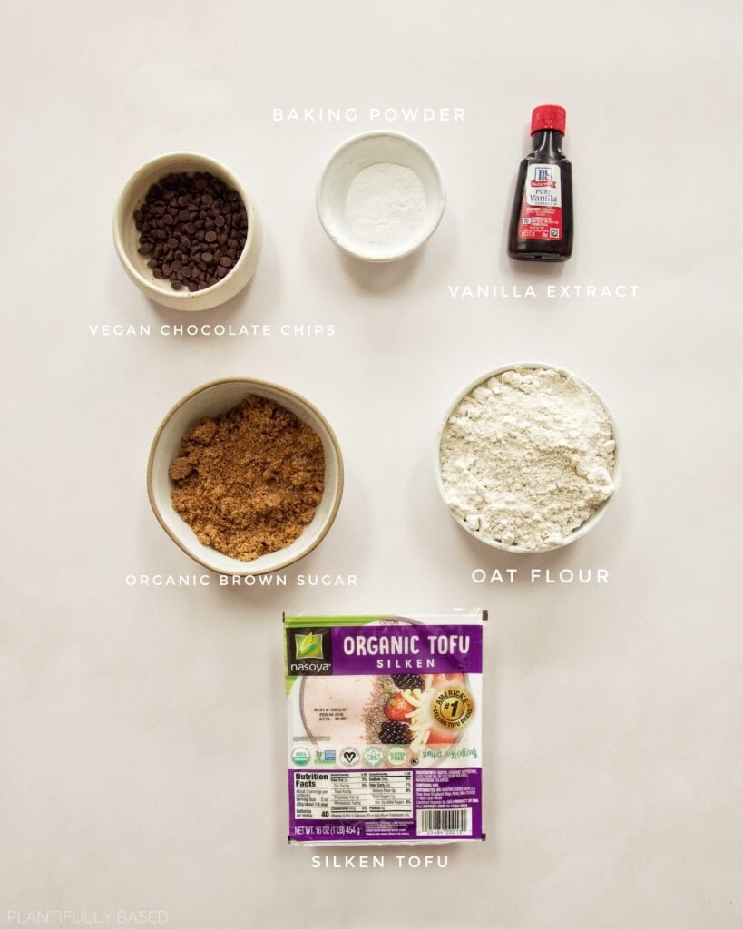 ingredients for Tofu Chocolate Chip Cookies made with Silken Tofu