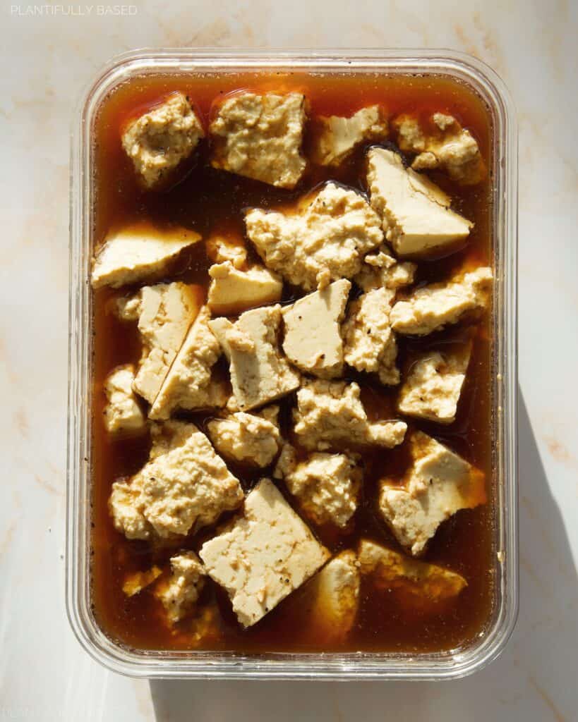 tofu in marinade before marinating
