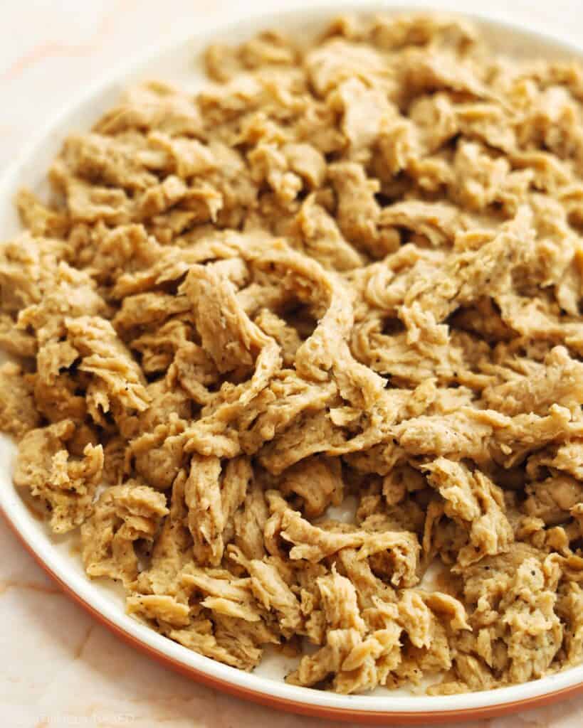 shredded vegan chicken on a plate