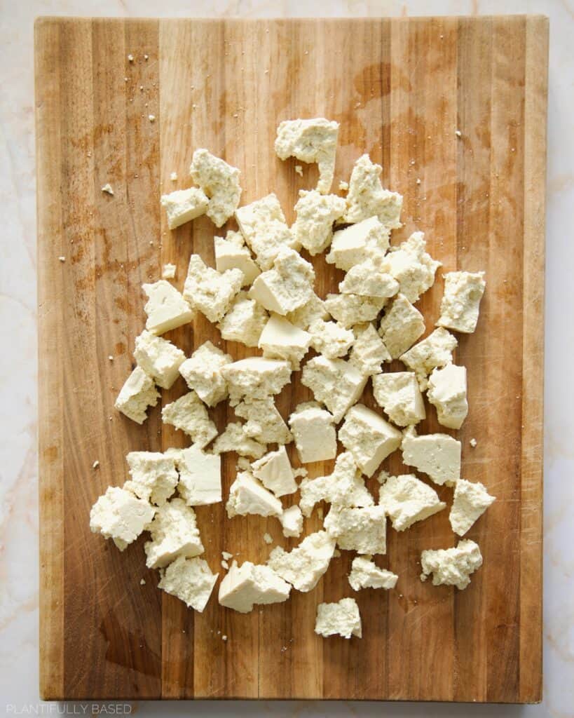 tofu broken up into pieces